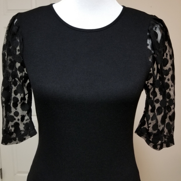 ๐๏ธโฌ๏ธ๐HOST PICK๐ Good Luck Gem Black Mesh Dot Sleeve Bodysuit - Picture 3 of 8